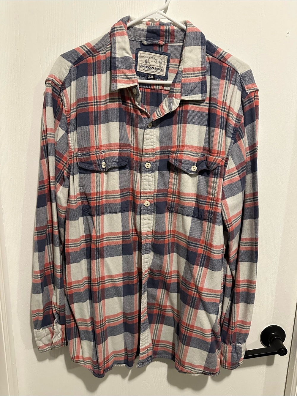 American Eagle Outfitters Men's Gray, Orange & White Plaid Button-Down Shirt